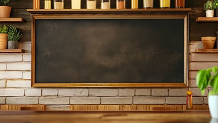 Long empty wooden blackboard in the restaurant or bar.
