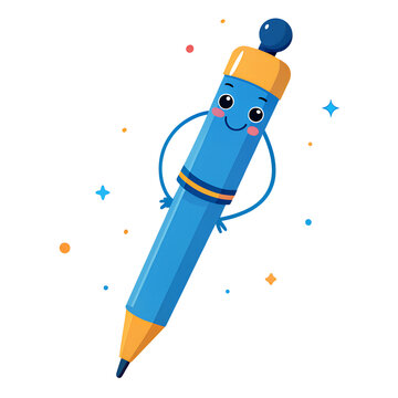 Cute Blue Pen Illustration, Isolated on a Transparent Background.