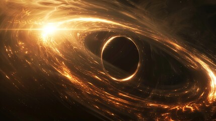 Slow rotation of a black hole in space, visualizing the event horizon