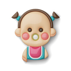 Obraz premium Cartoon toddler girl with pacifier icon, alpha channel PNG. 