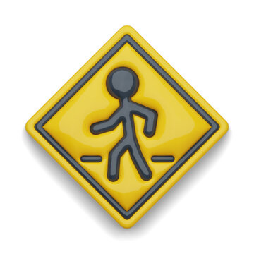 Pedestrian crossing sign icon with alpha channel, 3D yellow diamond PNG.
