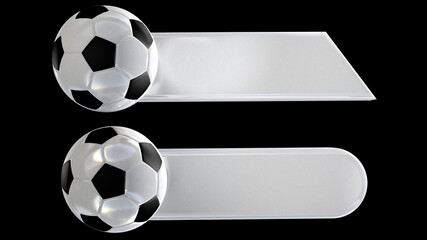 Sports plecas with soccer ball, silver, white. 3D templates to write soccer-related texts. - obrazy, fototapety, plakaty