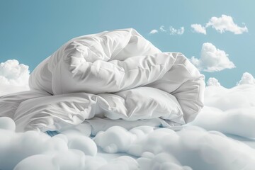 A dreamlike digital image with a white duvet enveloping the clouds, blending the boundaries between comfort and the sky..