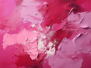 Abstract pink and red paint strokes on canvas