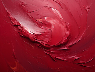 Dynamic red abstract textured painting close-up view
