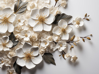 Elegant white and gold floral arrangement on neutral background