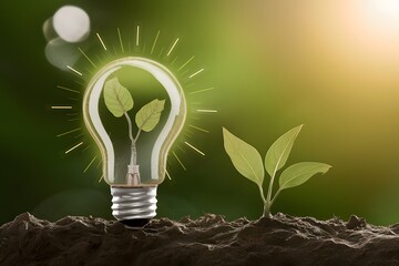Green eco friendly light bulb, symbolizing green energy concept