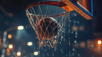 Perfect Basketball Shot Scoring in Hoop During Indoor Game Play - obrazy, fototapety, plakaty