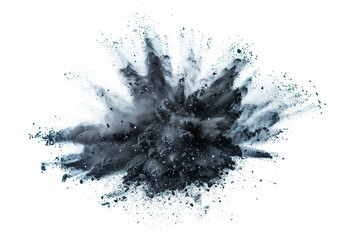 Charcoal, realistic coal or carbon piece particles explosion with powder splash on 3D background. Black charcoal or bituminous coal with dust powder explode in macro closeup - 784768559