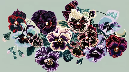 Fotobehang A bouquet of pansies with intricate patterns agai © Muzamil