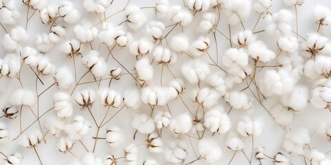 White cotton flowers on a plain background, symbolizing purity and nature. Generative AI