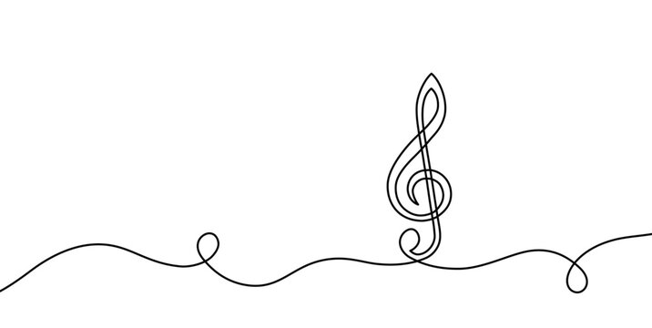 Music clef one line. Art note. Continuous lineart drawing. Hand draw concert. Oneline vocal icon. Concept school musical notes. Sketch black notes isolated on white background. Vector illustration