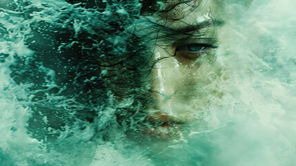 mental health awareness , a girl with her inner anxiety and depression covering her face smoke rough textured art Self care, love, acceptance concept.Mental health issue, 13 may