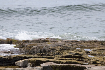 Ocean waves meeting a rocky shore