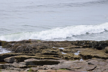 Ocean waves meeting a rocky shore