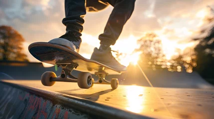 Fotobehang Skateboarder on a board slide © Matan