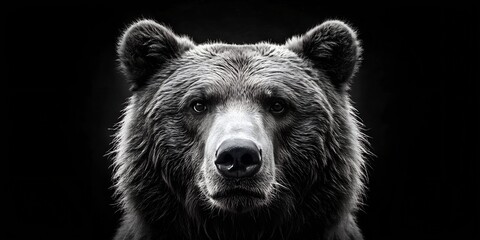 The muzzle of a bear on a black background at night minimalism AI generated