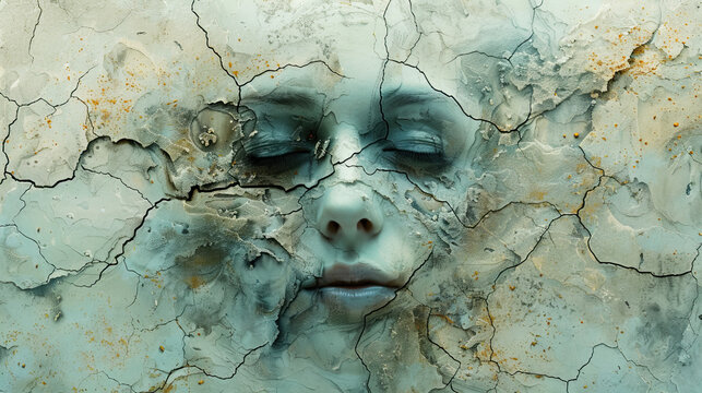 sculpture rough textured cracked face art of girl World Schizophrenia Day on may 24 business brochure banner design autism, Stroke, Epilepsy and alzheimer awareness, seizure disorder, stroke, ADHD