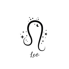 Leo zodiac sign with moon and stars