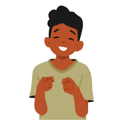 Young Smiling Child Character Pointing Directly At The Viewer With Both Index Fingers, Displaying Innocence