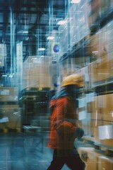 Blurred image of employees in a warehouse Generative AI