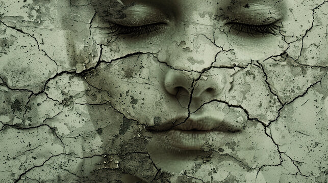 rough textured cracked face art of woman World Schizophrenia Day on may 24 business brochure flyer banner design autism, Stroke, Epilepsy and alzheimer awareness, seizure disorder, stroke, ADHD