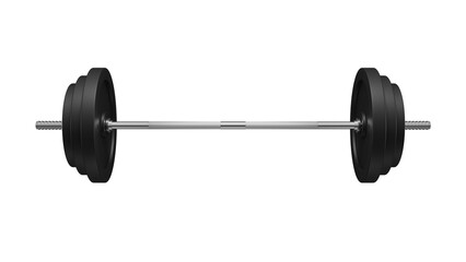 Metal barbell with weight plates isolated on transparent and white background. Sport concept. 3D render