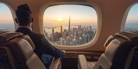 Arab businessman in a business jet Generative AI - obrazy, fototapety, plakaty