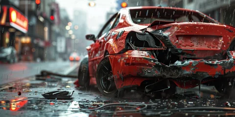 Deurstickers broken car in an accident Generative AI © Roman