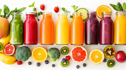 Assortment of fresh fruits and vegetables juices