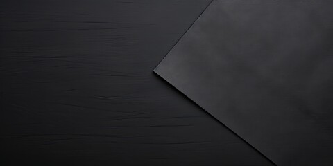 Black background with dark black paper on the right side, minimalistic background, copy space concept, top view, flat lay, high resolution photography