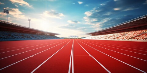 Red running track at the stadium Generative AI