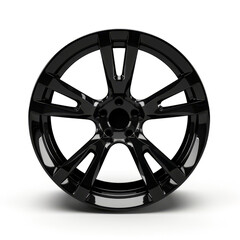 Obraz premium Black wheel on white background with reflection of the spokes.