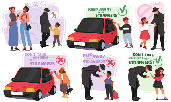 Kidnapping Awareness Concept for Children Characters Recognizing Signs Of Potential Danger, Teaching Safety Precautions
