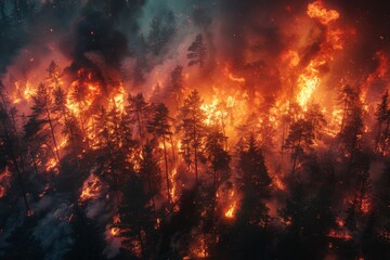 Fototapeta na wymiar Inferno consumes extensive forested region
