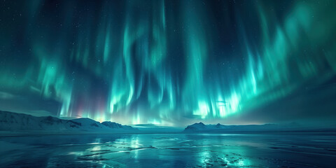 Aurora borealis, northern lights over the sea in winter