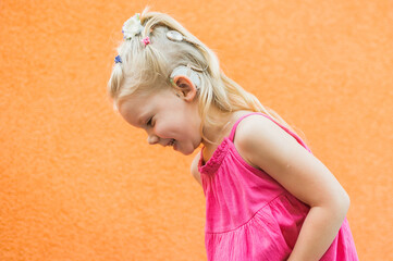 Child head with cochlear implant hearing aid. Hearing aid and medicine innovating technology and...