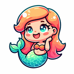 Cartoon Mermaid Girl, Dreamy and Joyful, Undersea Fantasy