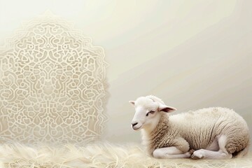 Realistic Islamic Eid Al Adha Mubarak Background with Animal For sacrifice and copy space - generative ai