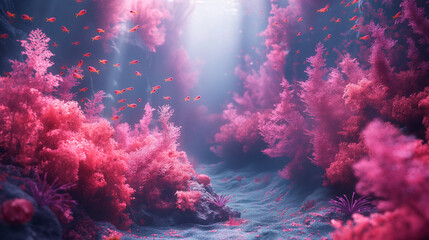 Fototapeta na wymiar An underwater dreamscape with luminous life