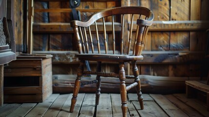 Windsor chair vintage furniture, chair in old barn, sitting comfortable rustic single object elegance