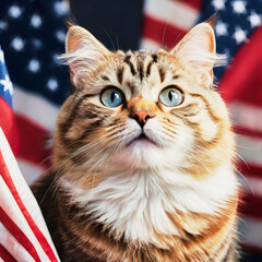 Portrait of a cat during the 4th of July party, independence day, in the United States.