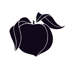 Silhouette, stamp of peach fruit.Vector graphics.