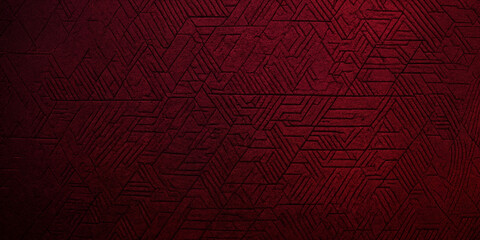 Eine Textur mit komplexen geometrischen Mustern in einem reichen, dunklen Rotton, die Aufmerksamkeit durch ihr komplexes Design auf sich zieht