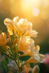 Nature's Lantern: A Single Freesia Flower Illuminated by Sunlight Through Its Sheer Petals