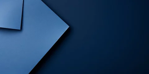 Fotobehang Blue background with dark blue paper on the right side, minimalistic background, copy space concept, top view, flat lay, high resolution photography, stock photo, professional color grading © Celina