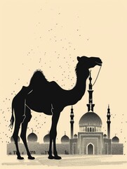 camel silhouette and kaaba for islamic greeting background - generative ai