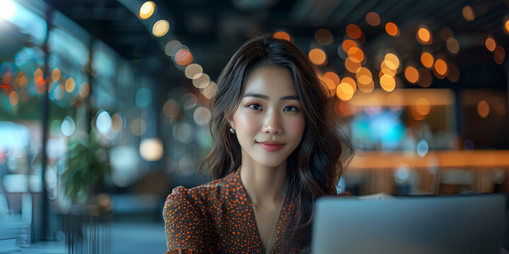 Asian business woman working on a laptop in a professional office