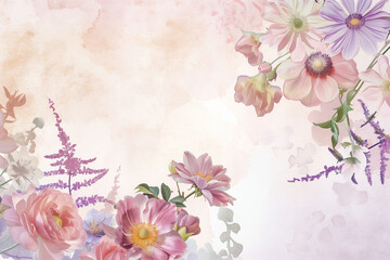 Fototapeta na wymiar summer Background watercolor arrangements with Beautiful flowers.