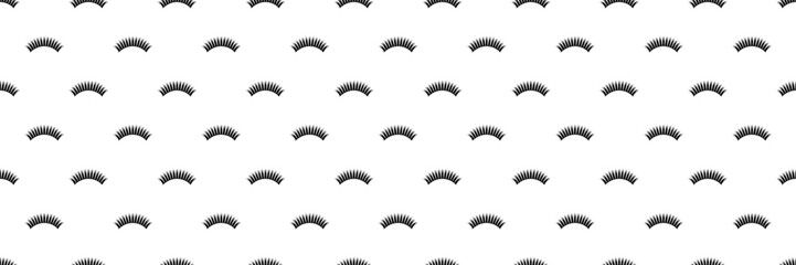 Lashes seamless background vector illustration. Black and white eyelashes template print with closed female eyes. Beauty, fashion, makeup pattern. Lashmaking wallpaper for lamination, extension cards